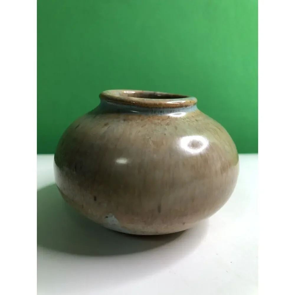 Vintage SHEARWATER Pottery Vase Jar Brown Blue Ocean Springs MS Mississippi